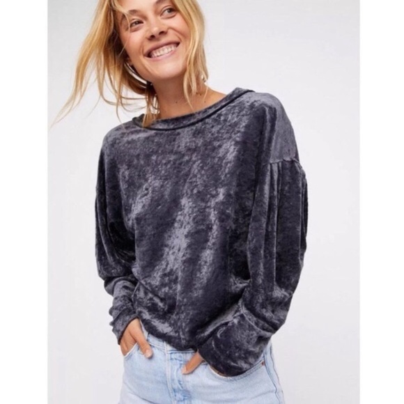 ⭐️ WE THE FREE By Free People Milan Gray Crushed Velvet Top SMALL - Picture 1 of 13